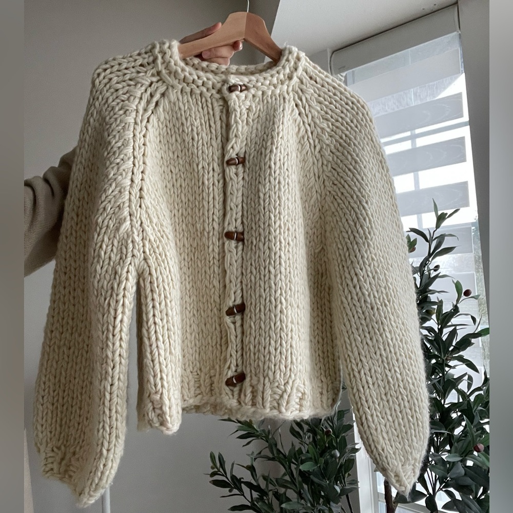 Chunky Knit Cream Cardigan Sweater - Picture 3 of 14